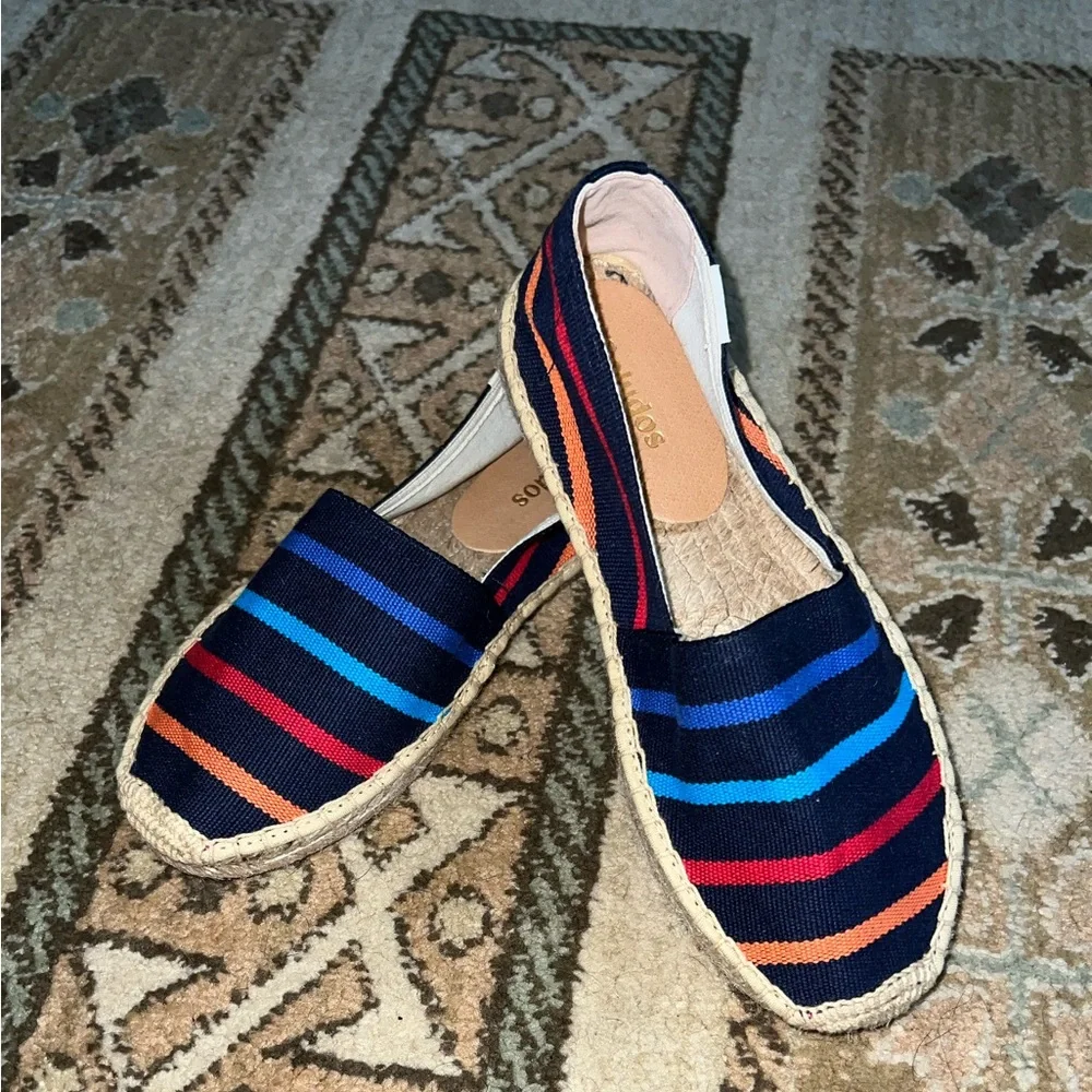 Saludos Anthropologie Flat Espadrilles Smoking Slipper Striped Multi Color Sz 5